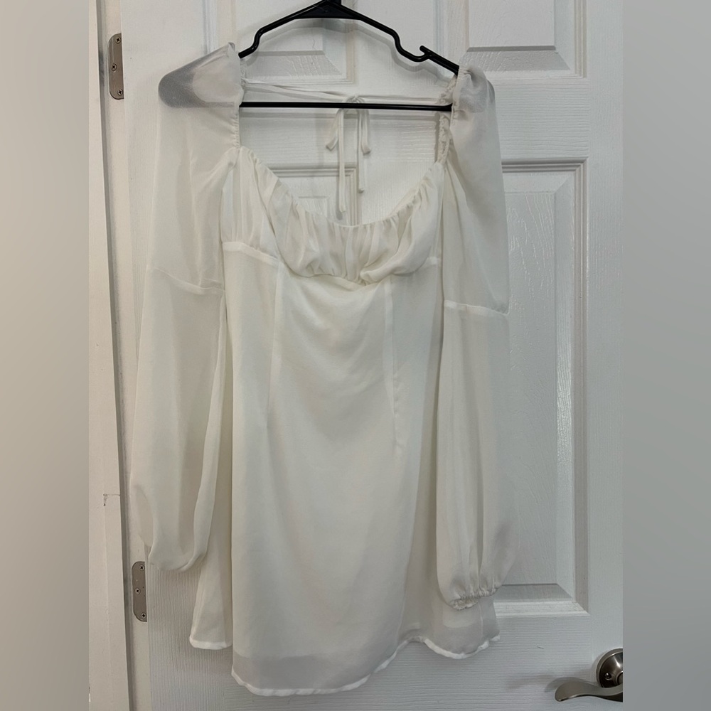 Tiger Mist Delicate White Sheer Sleeve Mini Dress